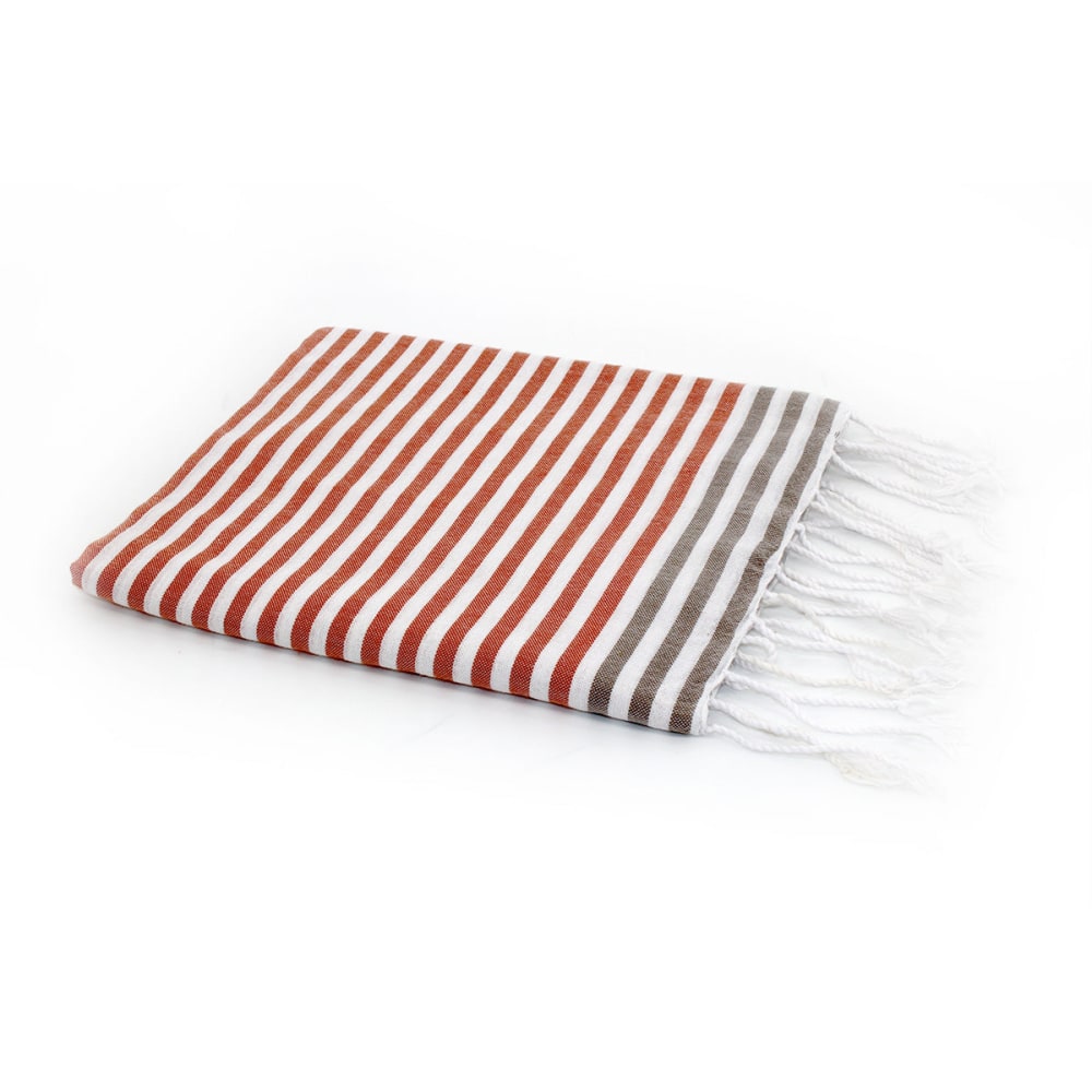 Fouta paréo coton terracotta & taupe clair 100x200