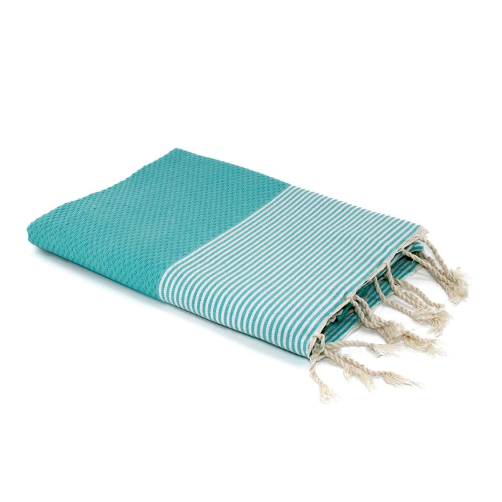 Fouta nid d'abeille coton vert turquoise 100x200