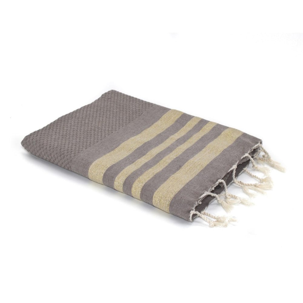 Fouta nid d'abeille coton taupe clair & or 100x200