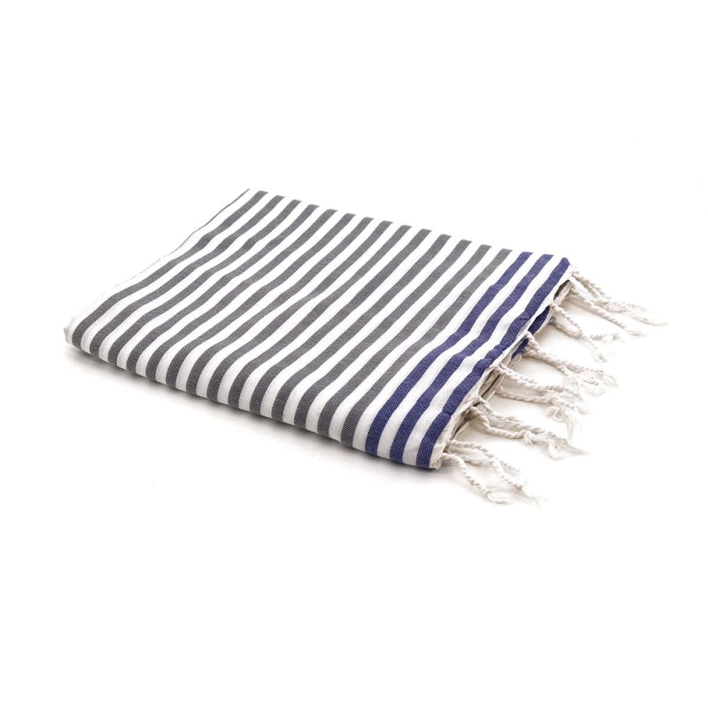 Fouta paréo coton gris moyen & bleu grec 100x200