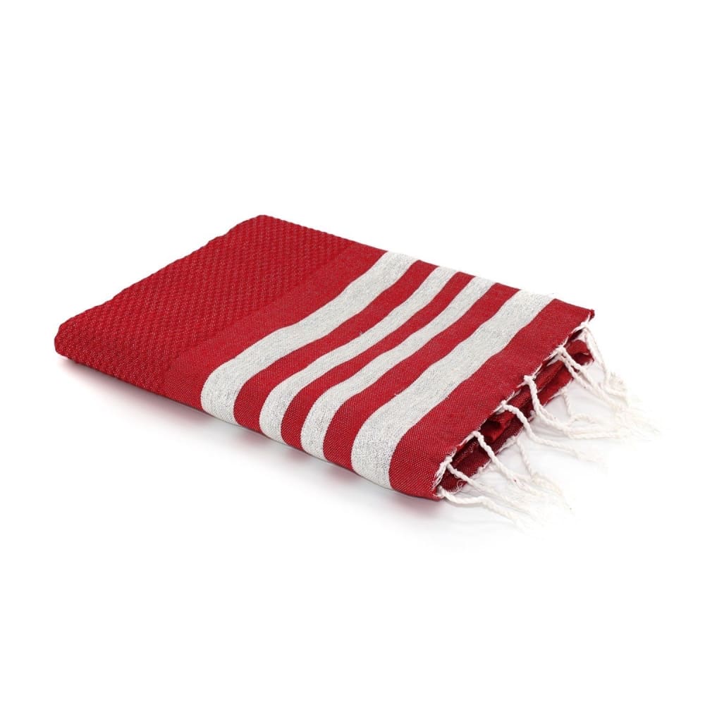 Fouta nid d'abeille coton 100x200 rouge & argent