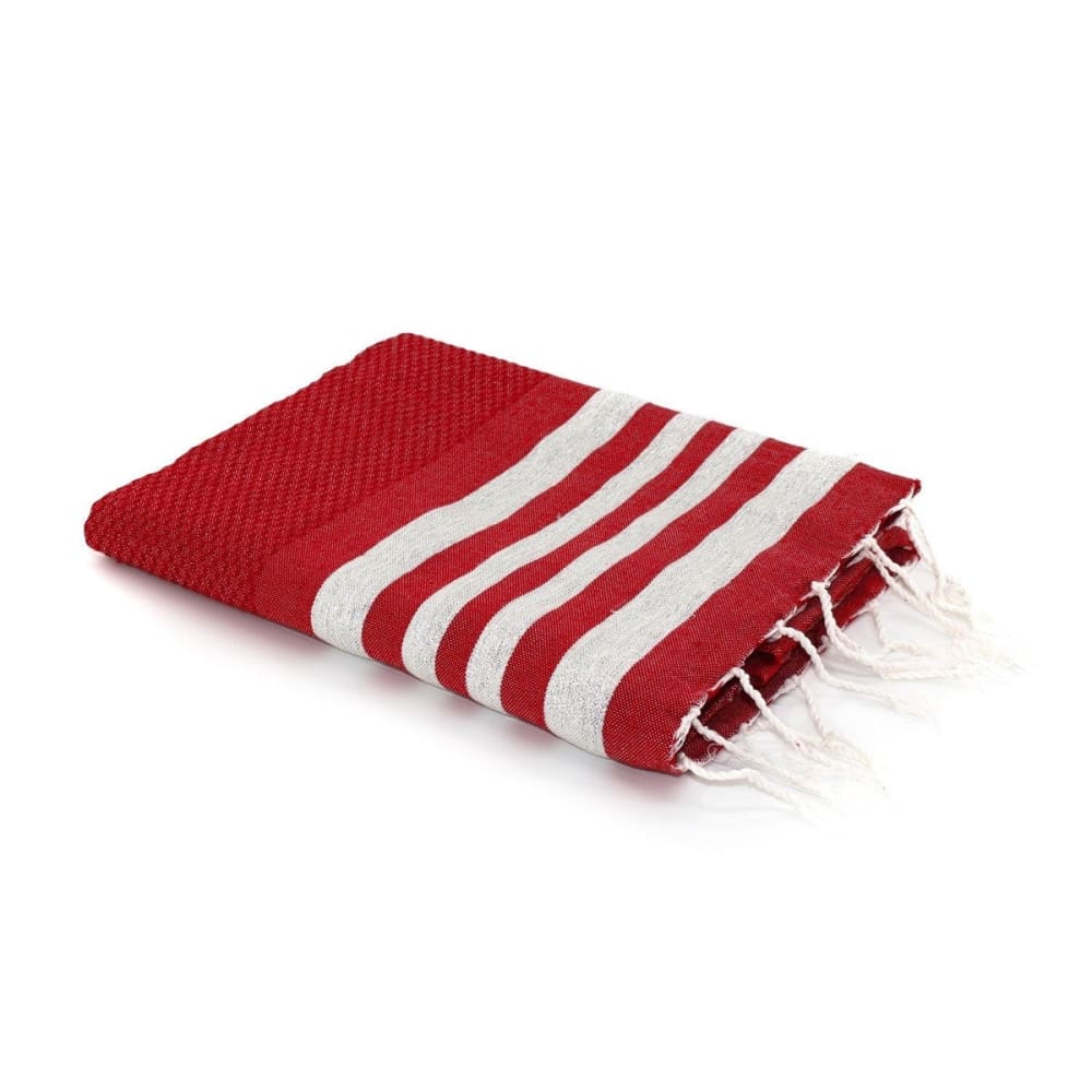 Fouta nid d'abeille coton rouge & argent 100x200