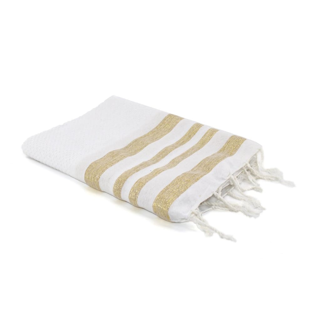 Fouta nid d'abeille coton blanc & or 100x200