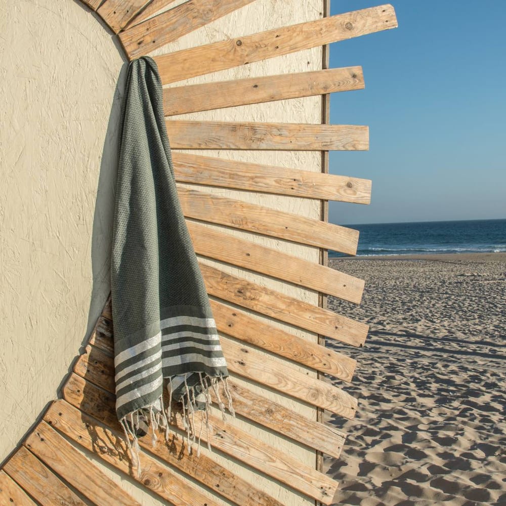 Fouta panel de abeja algodón 100x200 verde caqui / plateado - Maisons du Monde