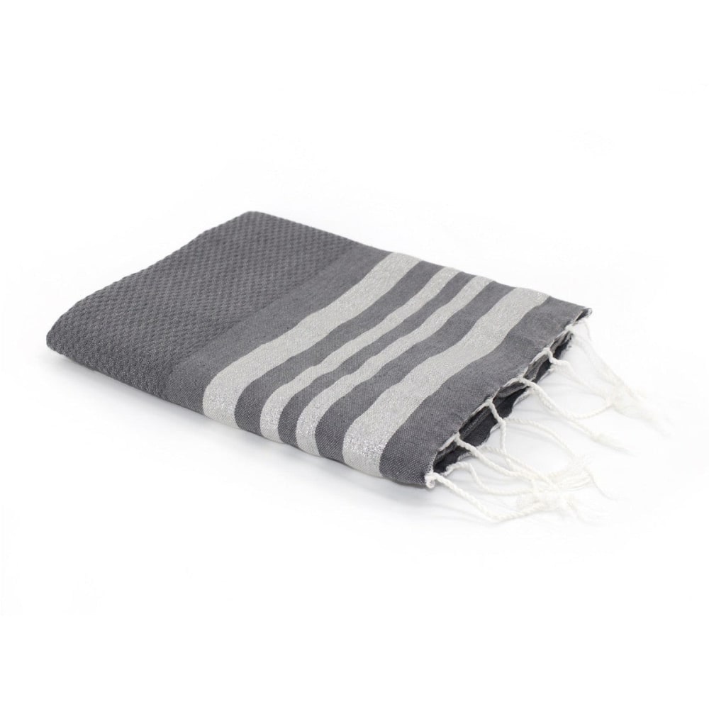 Fouta nid d'abeille coton 100x200 gris moyen & argent