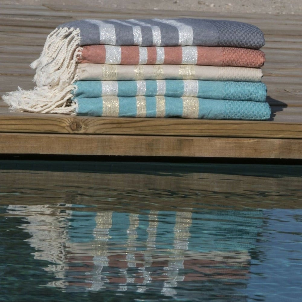 Fouta nid d'abeille coton 100x200 gris moyen & argent - Maisons du Monde