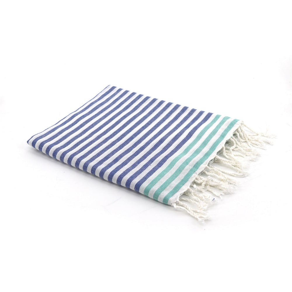 Fouta paréo coton bleu grec & vert turquoise 100x200