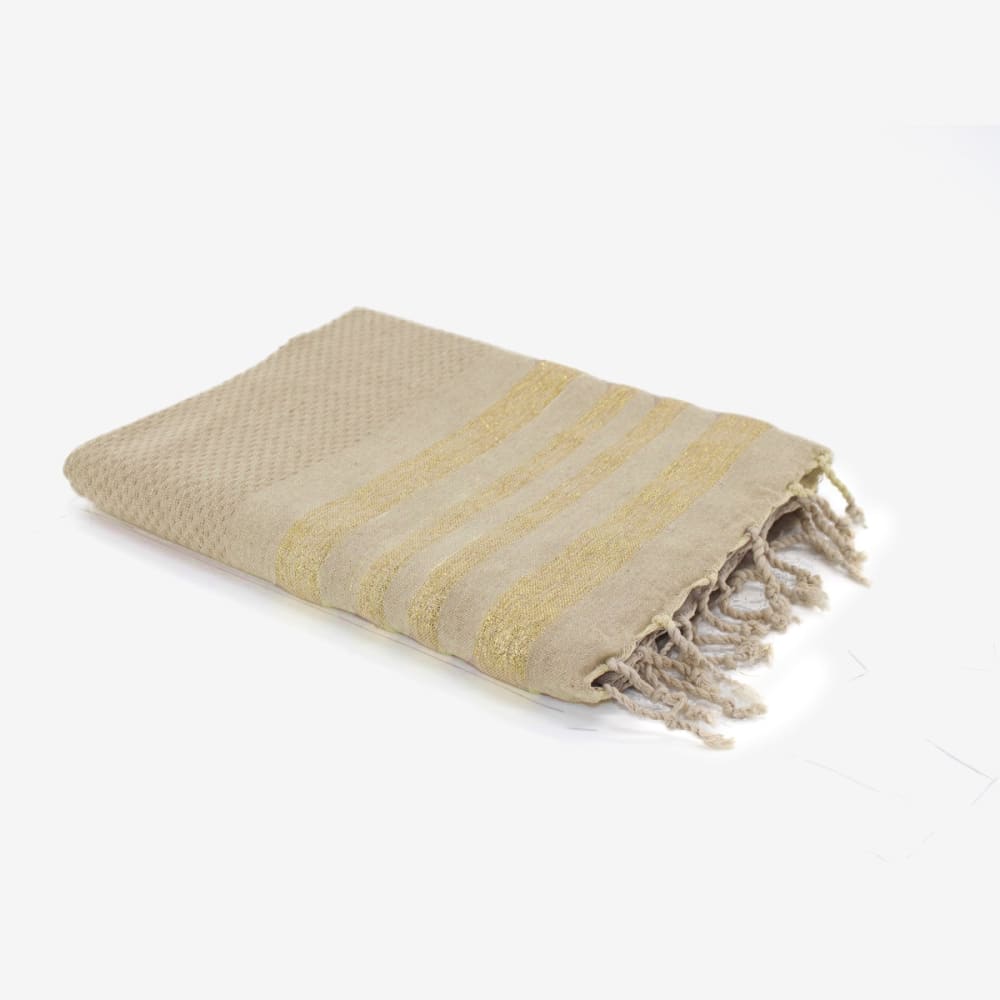 Fouta nid d'abeille coton beige & or 100x200