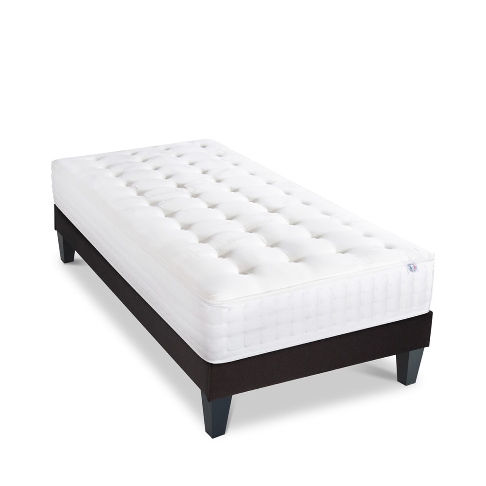 Olympe Ensemble matelas mousse sommier bois 90x190 style classique chic Blanc Certifié Oeko-Tex Tissu