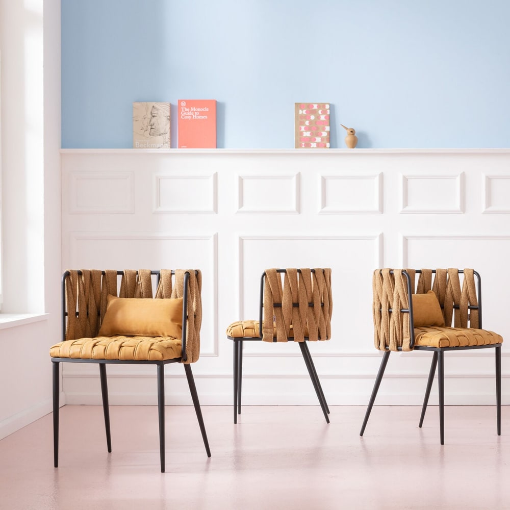 Chaise avec accoudoirs jaune et acier