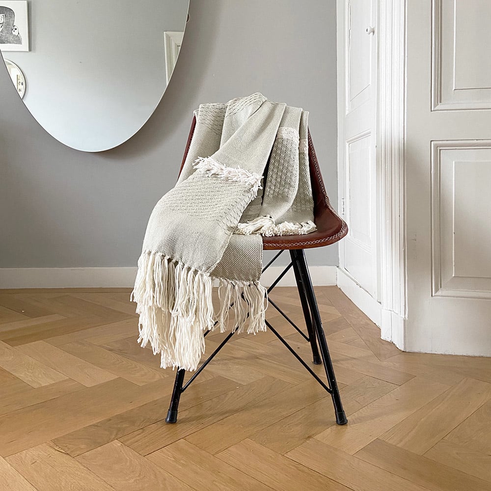 Plaid écru mélange de laine acrylique 125x150