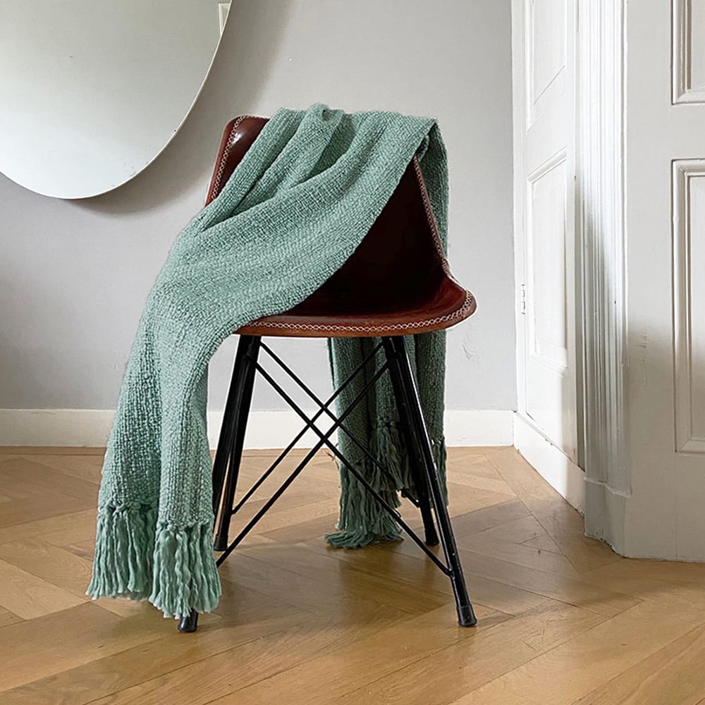 Plaid antique uni vert brumeux 125x150