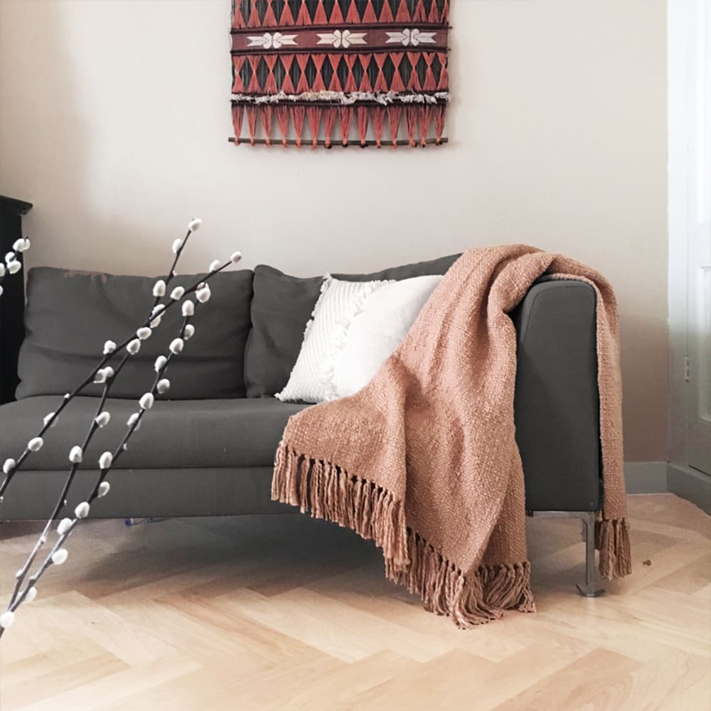 Plaid uni rose pinceau 125x150