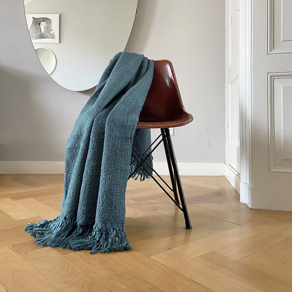 Plaid bleu plomb foncé 125x150