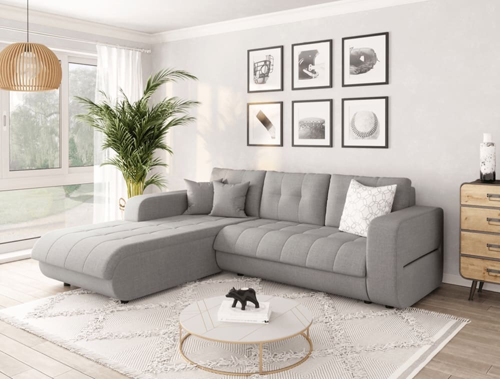 Canapé d'Angle Convertible en Tissu - Gris clair - Angle Gauche