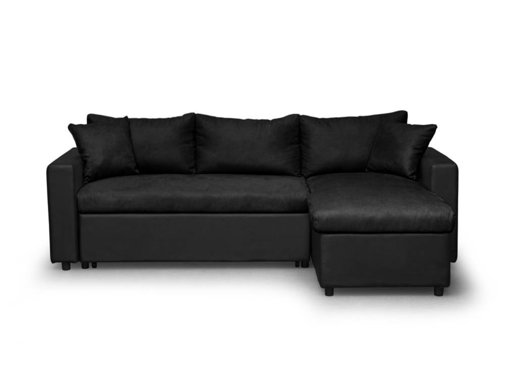 Canapé d'angle convertible coffre noir en simili microfibre - Noir