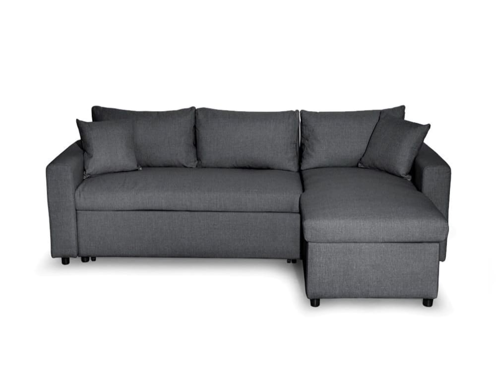 Canapé d'angle convertible coffre noir en tissu - Gris foncé