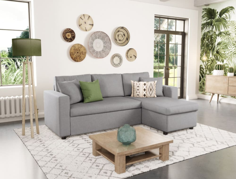 Canapé d'angle convertible coffre noir en microfibre - gris - Maisons du Monde