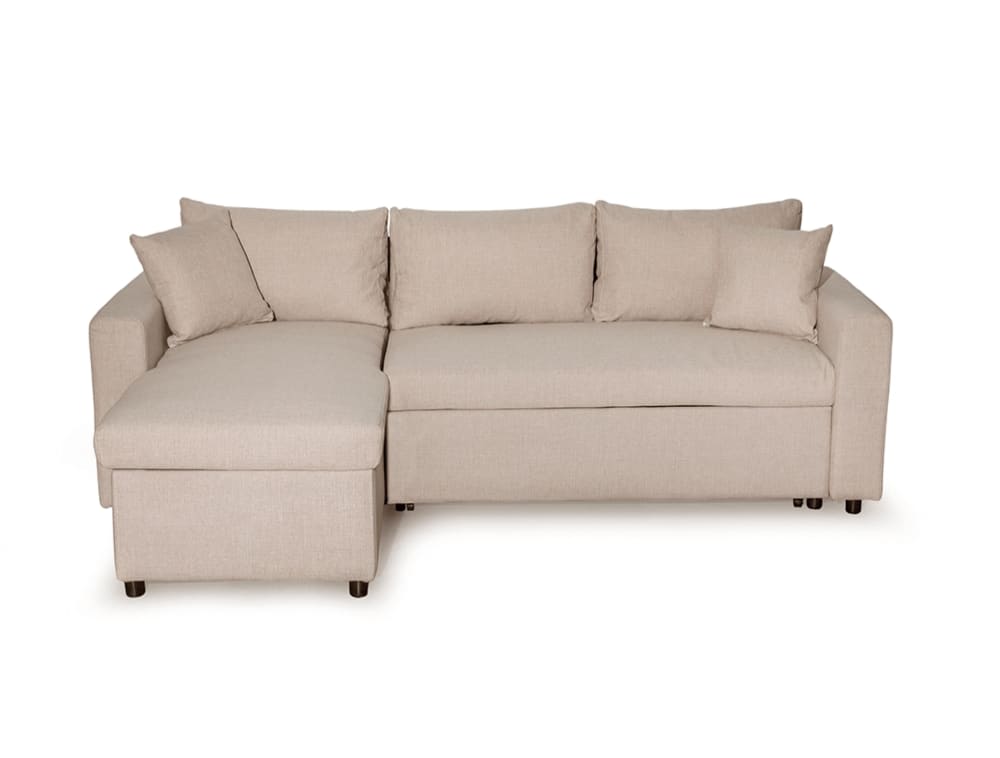 Canapé d'angle convertible coffre noir en tissu - Beige