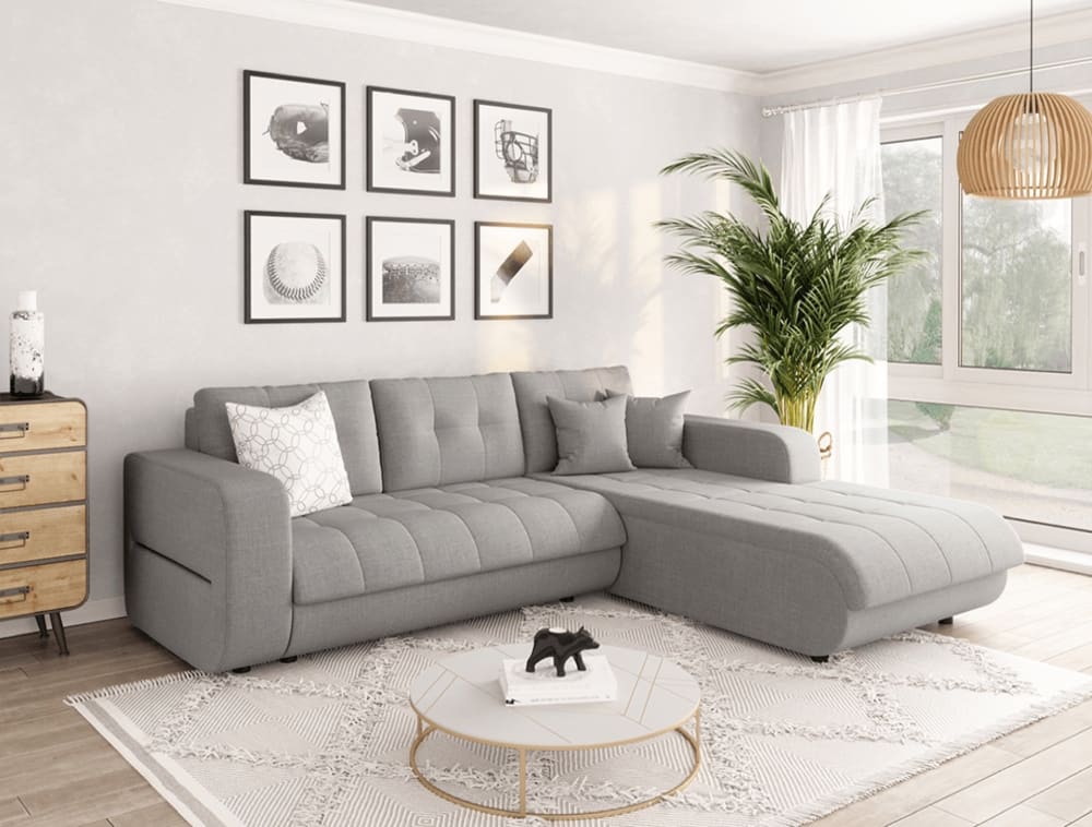 Canapé d'Angle Convertible en Tissu - Gris clair - Angle Droit