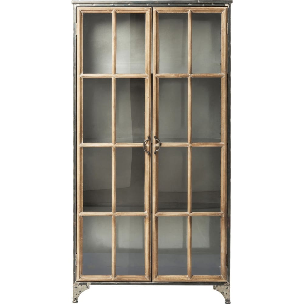 Kare Design Vitrine mit 2 Türen aus Glas und Stahl, braun style industrial Grau Holz