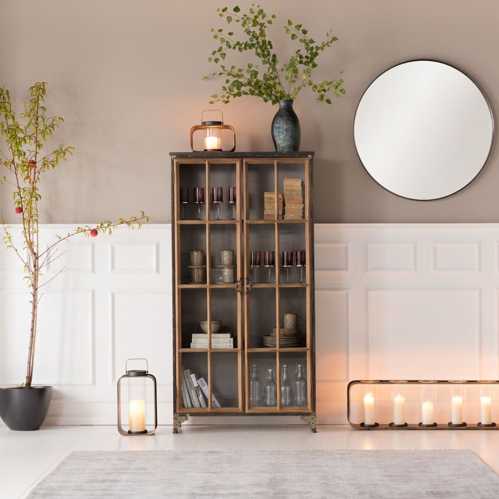Vitrine mit 2 Türen aus Glas und Stahl, braun - Maisons Du Monde