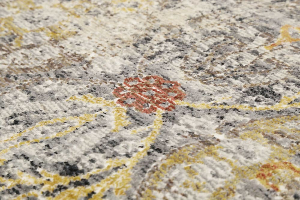 Tapis vintage bohème à poils ras et franges gris jaune 170x120 — vue 4
