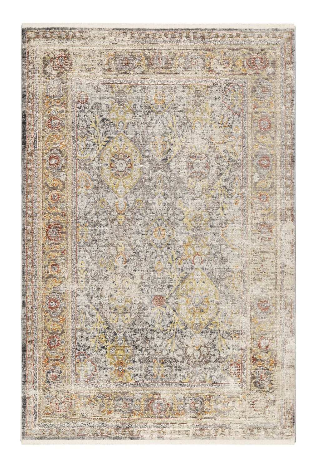 Tappeto vintage boho a pelo corto e frange grigio Giallo 190x130 - Modello Vintage - Grigio - PES - Poliestere