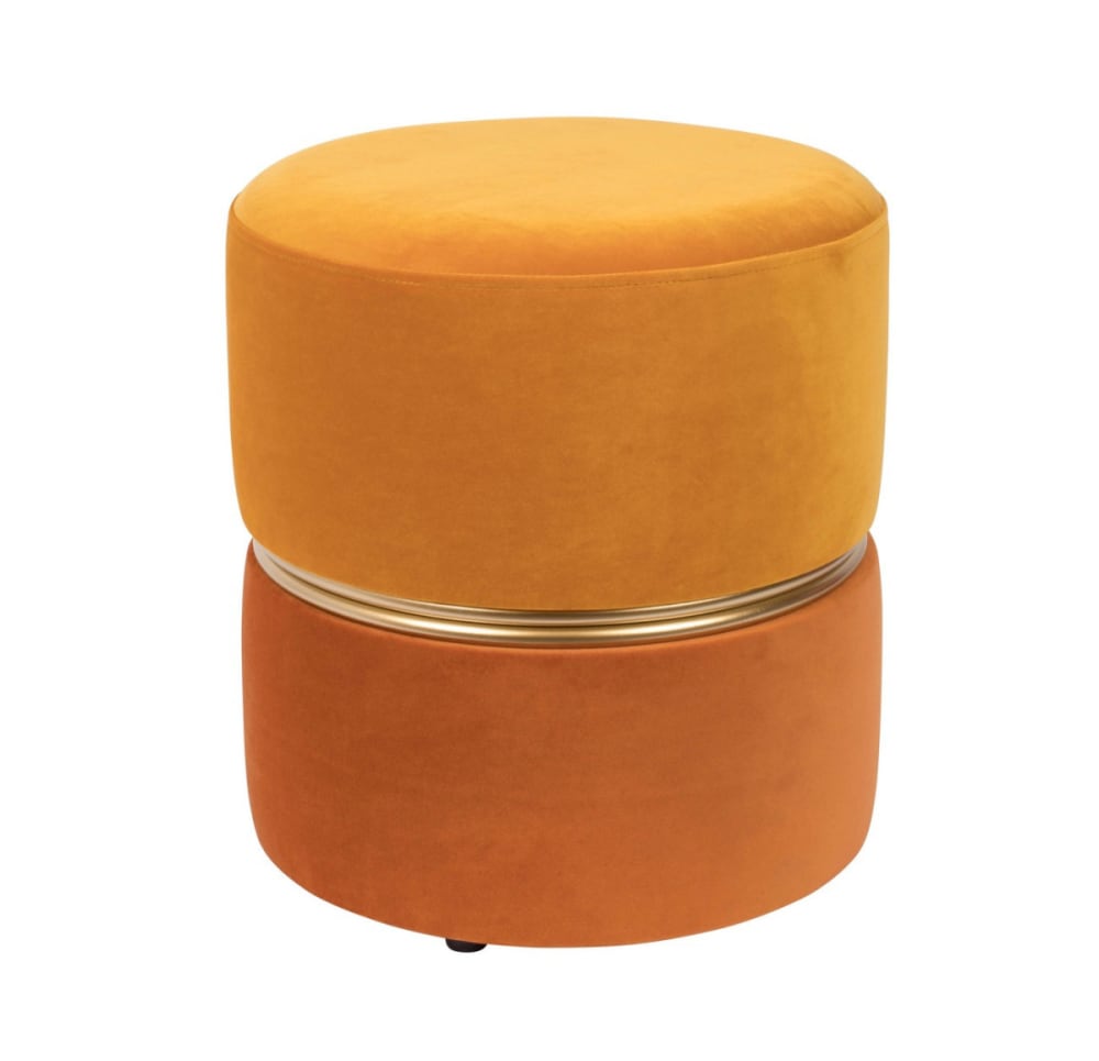 Mathi Design Tabouret pouf en velours orange avec cerclage doré style classique chic Jaune Velours - 36x40x36cm