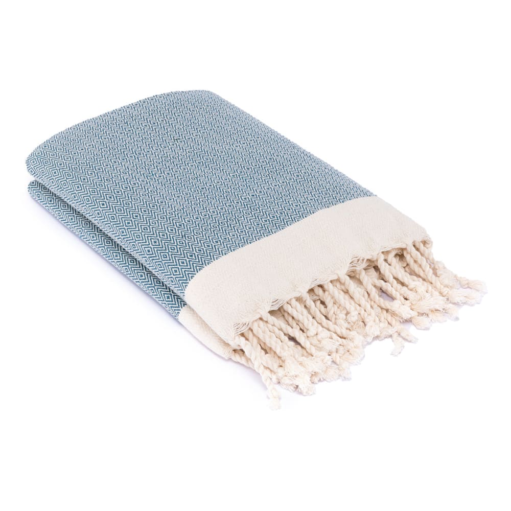 Plaid coton bleu pétrole & écru 130x170