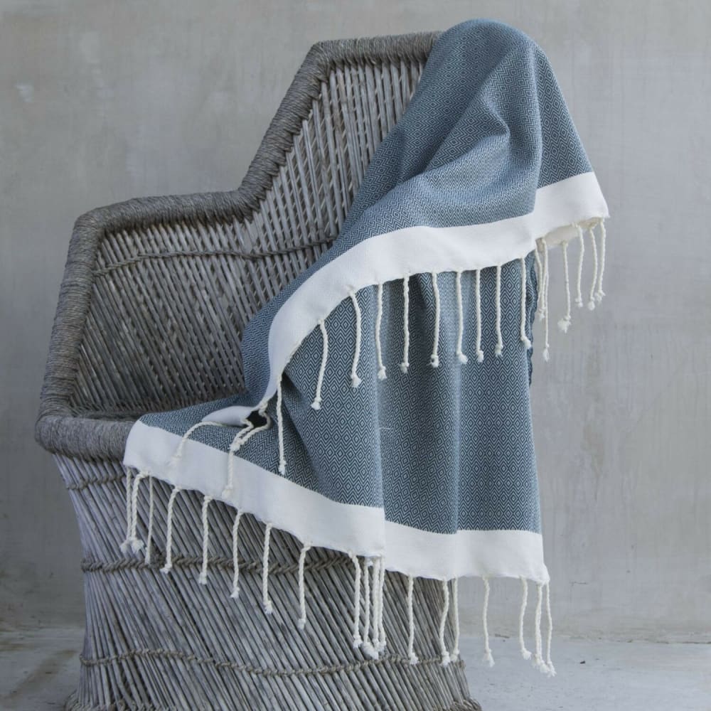Plaid aus Baumwolle petrol / ecru - Maisons Du Monde