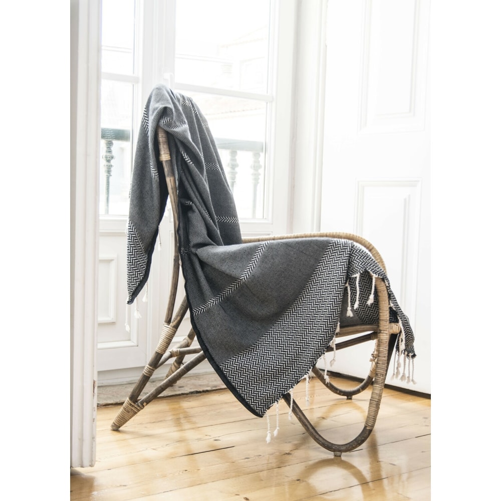 Plaid coton noir 160x250 - Maisons du Monde