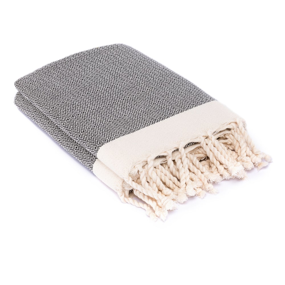 Plaid coton noir & écru 160x250