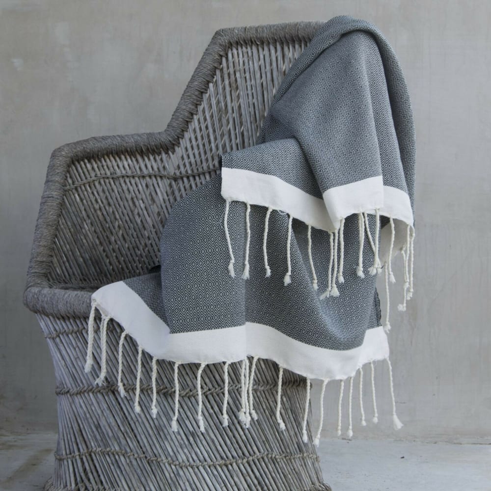 Plaid coton noir & écru 160x250 - Maisons du Monde