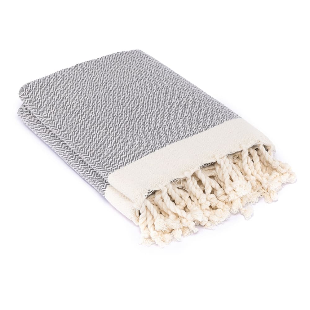 Plaid coton gris moyen & écru 160x250