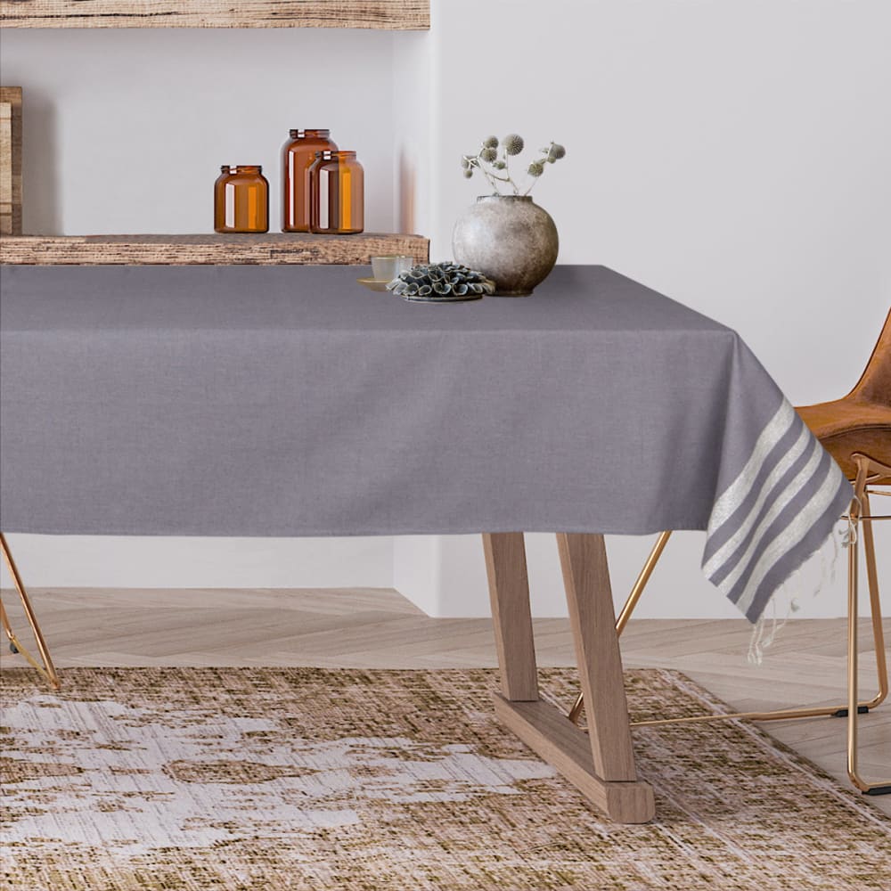 Nappe coton gris moyen & argent 150x250