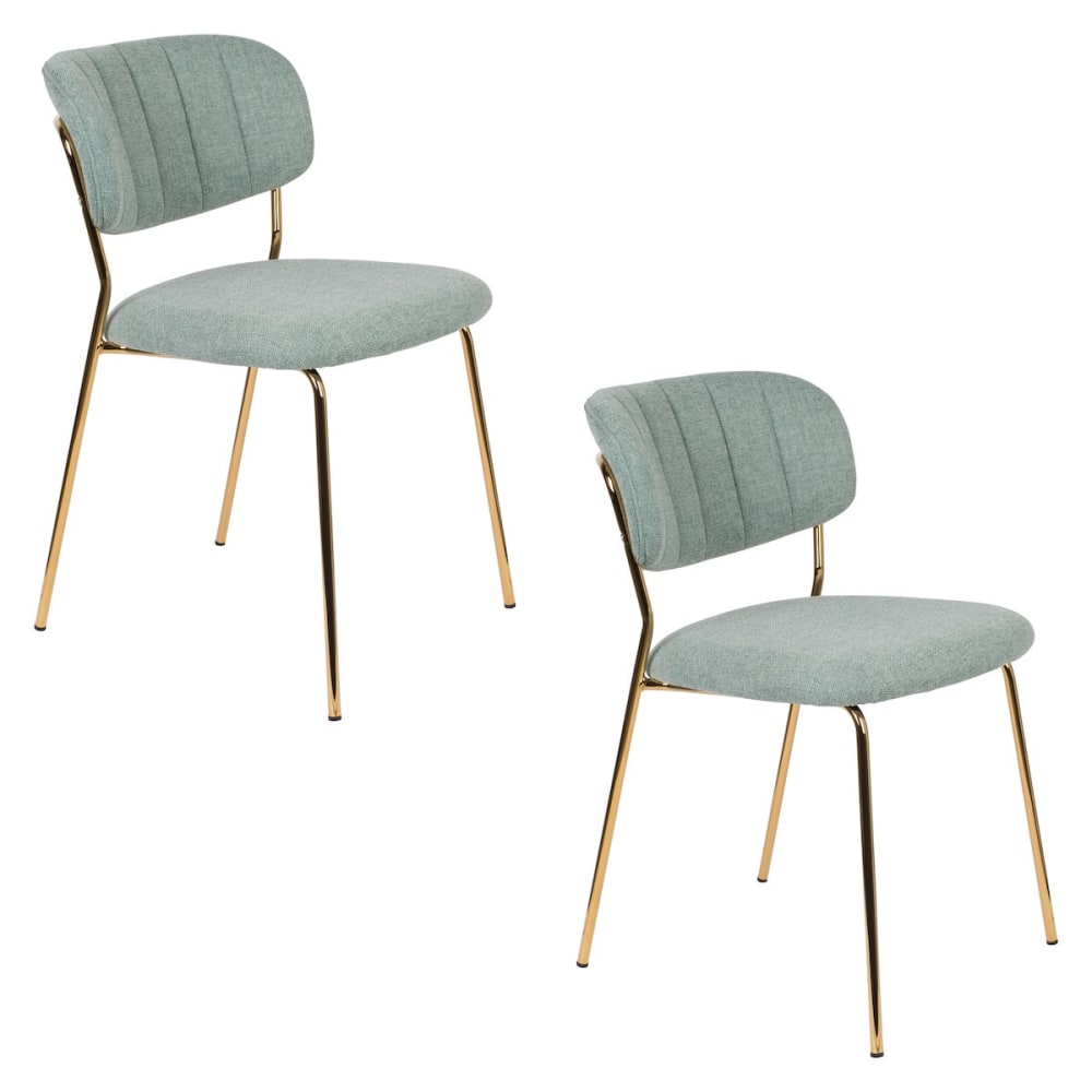 Mathi Design Set aus 2 Esszimmerstühlen Stoff mit goldenem Gestell style classic chic Grün Stoff