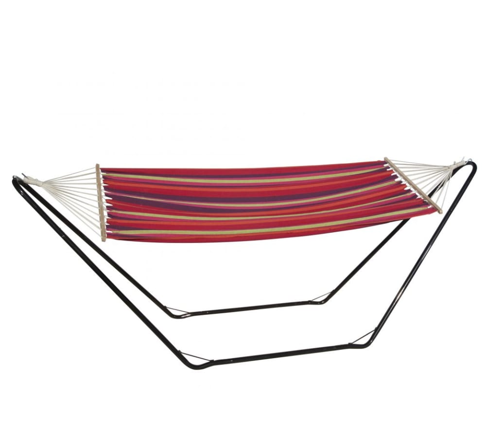 Hamac à barre avec support en tissu rayé rose