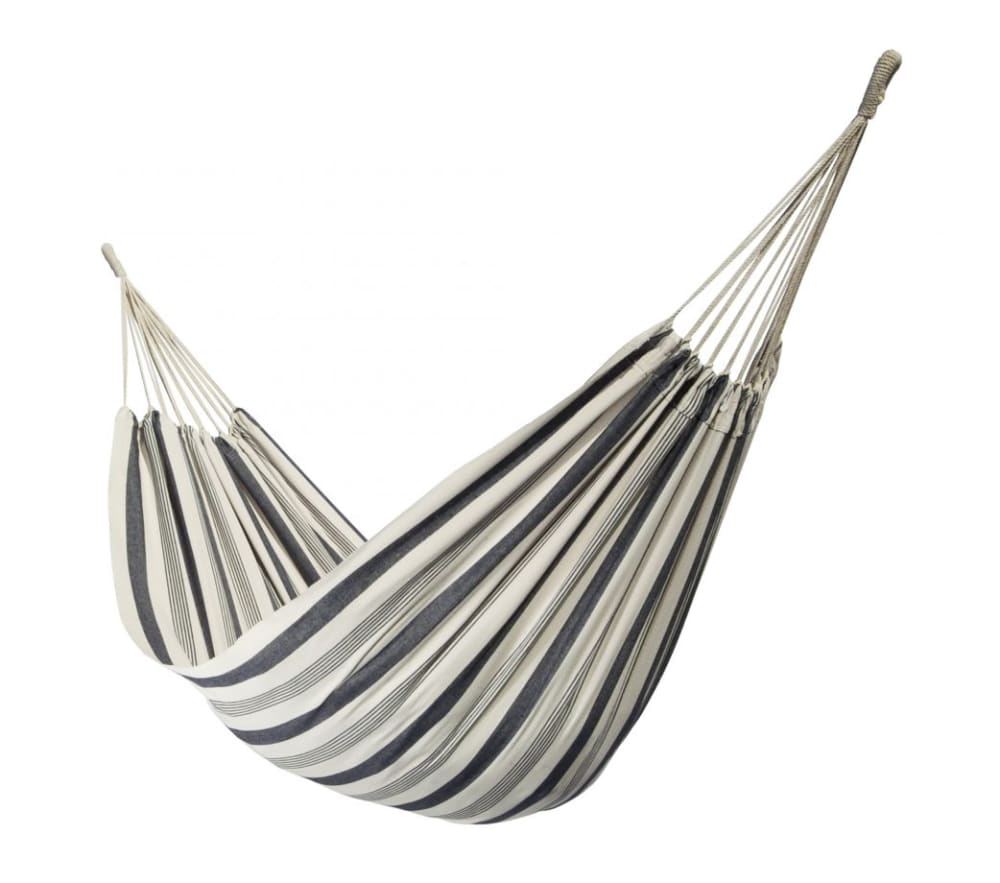 Hamac double en toile rayé écru et gris
