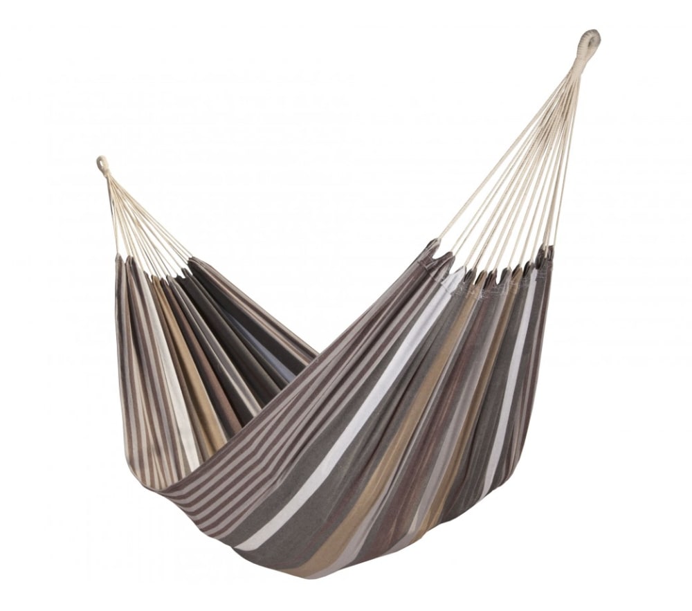 Hamac double en toile rayé marron et écru