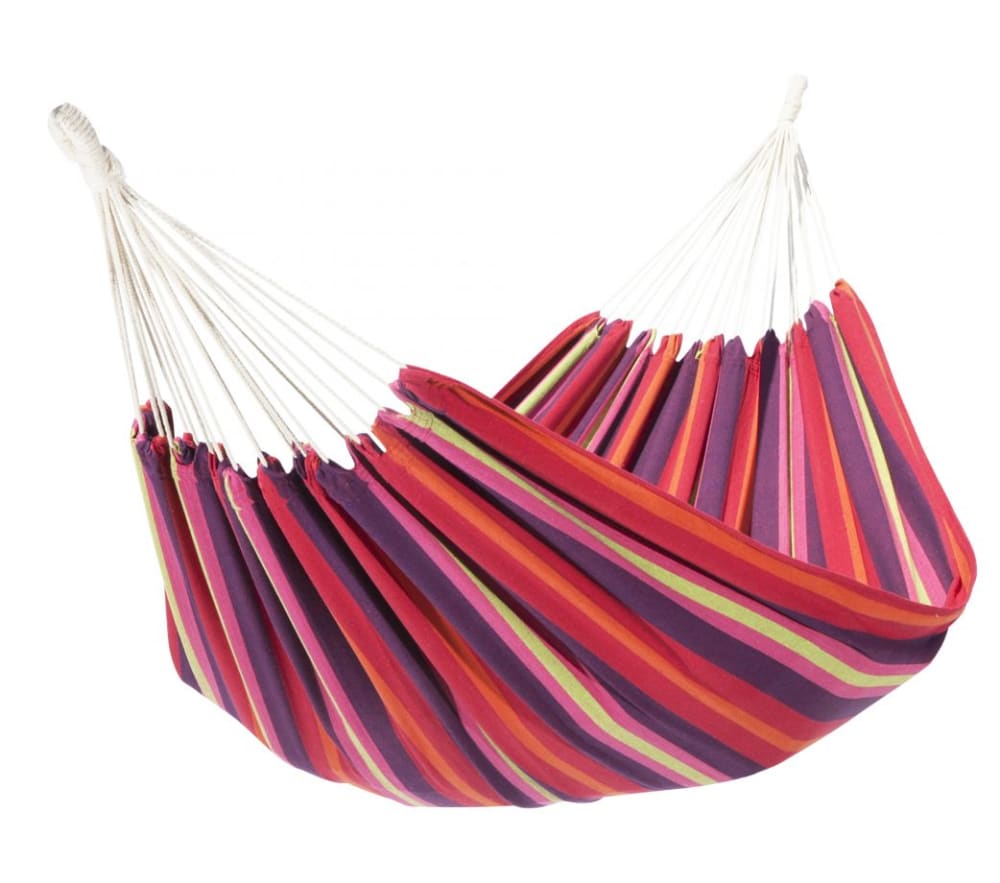 Hamac double en toile rayé rouge et violet