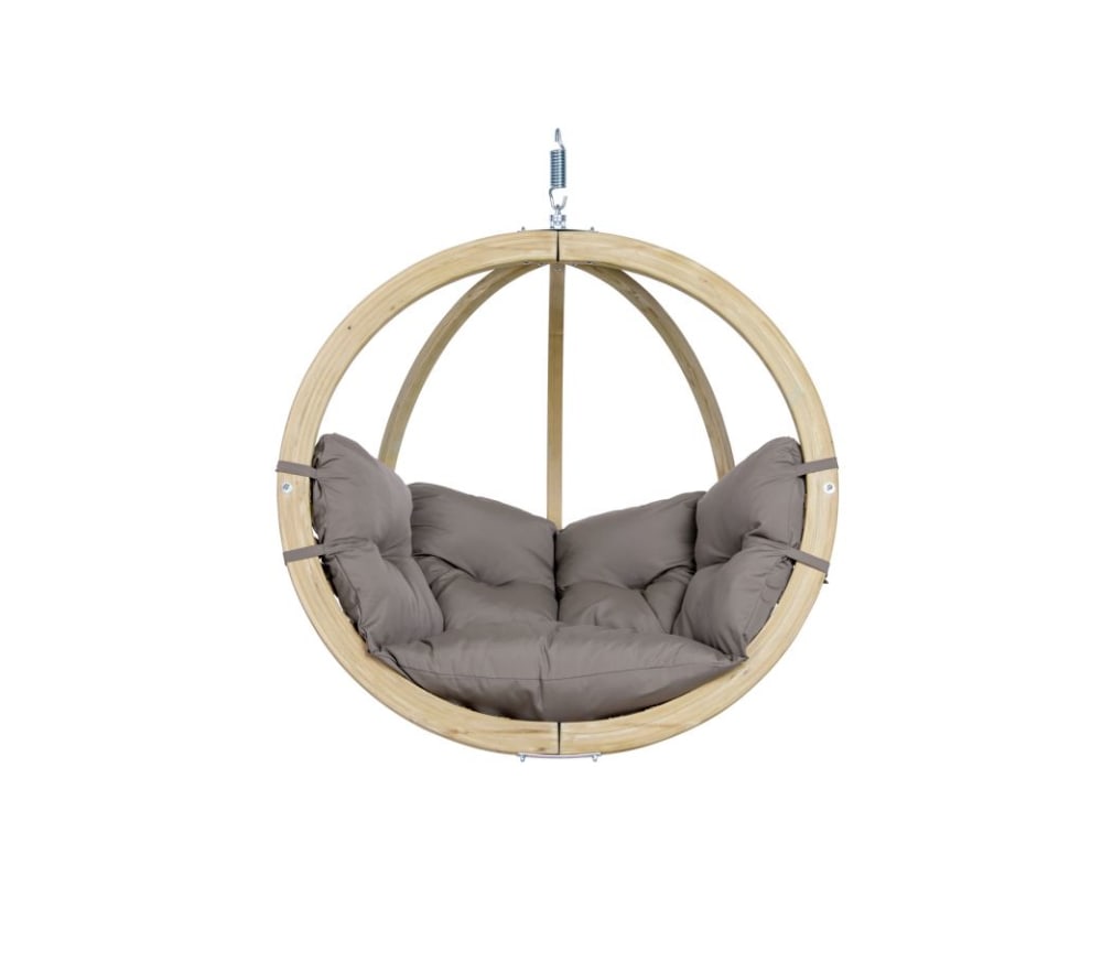 Fauteuil suspendu taupe avec structure en bois