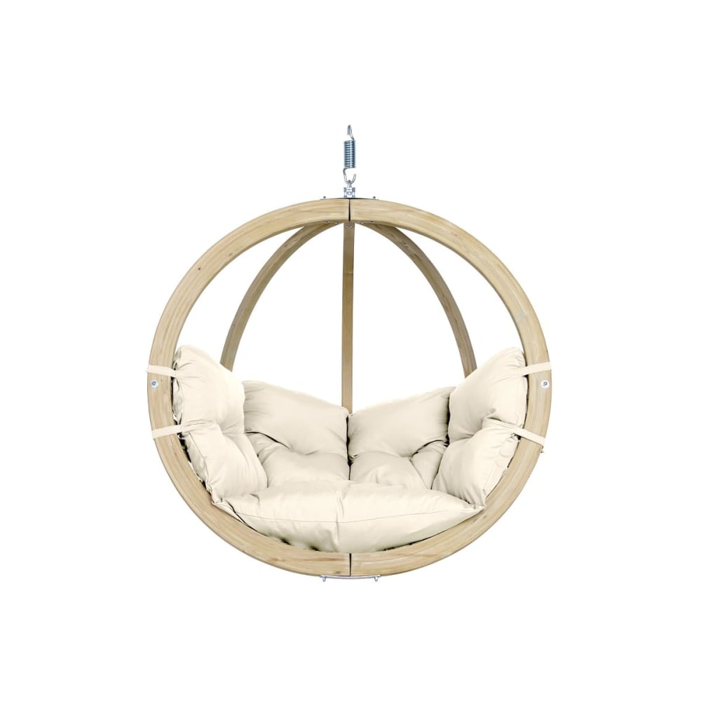 Fauteuil suspendu écru avec structure en bois