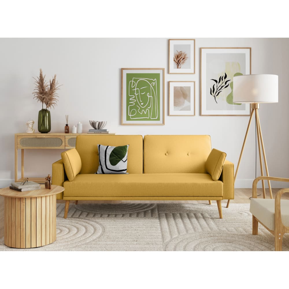 Canapé droit scandinave convertible 3 places en tissu - Jaune