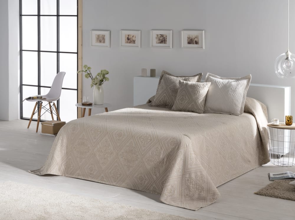 Couvre lit en coton beige 250x270