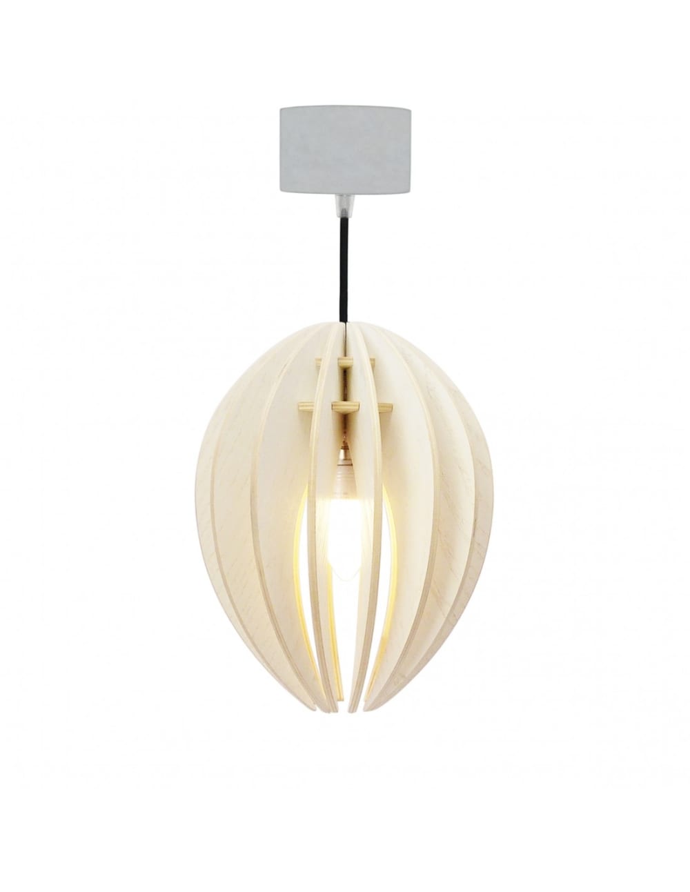 Gone's Eschenholz-Hängelampe weiß mit schwarzer Schnur style modern - -