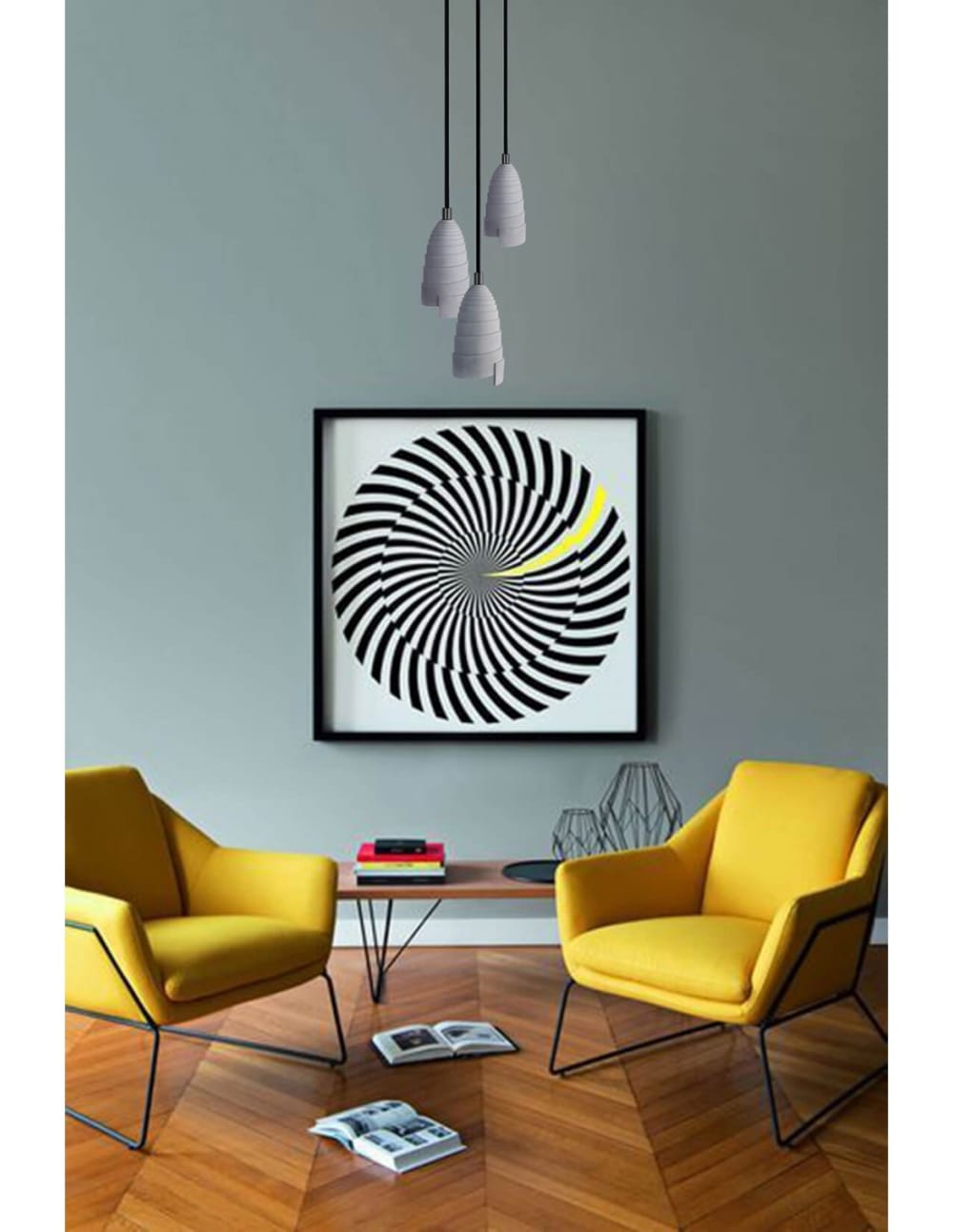 Lampe suspension en béton accessoires perle noire — vue 3