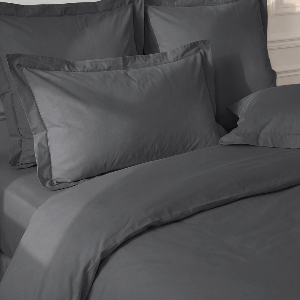 Lot de 2 taies d'oreiller en percale de coton anthracite 65x65 cm - Maisons du Monde