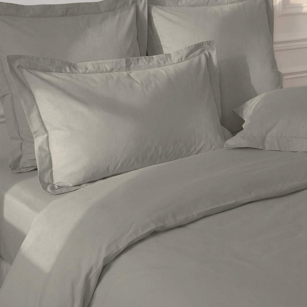 Lot de 2 taies d'oreiller en percale de coton gris perle 65x65 cm - Maisons du Monde