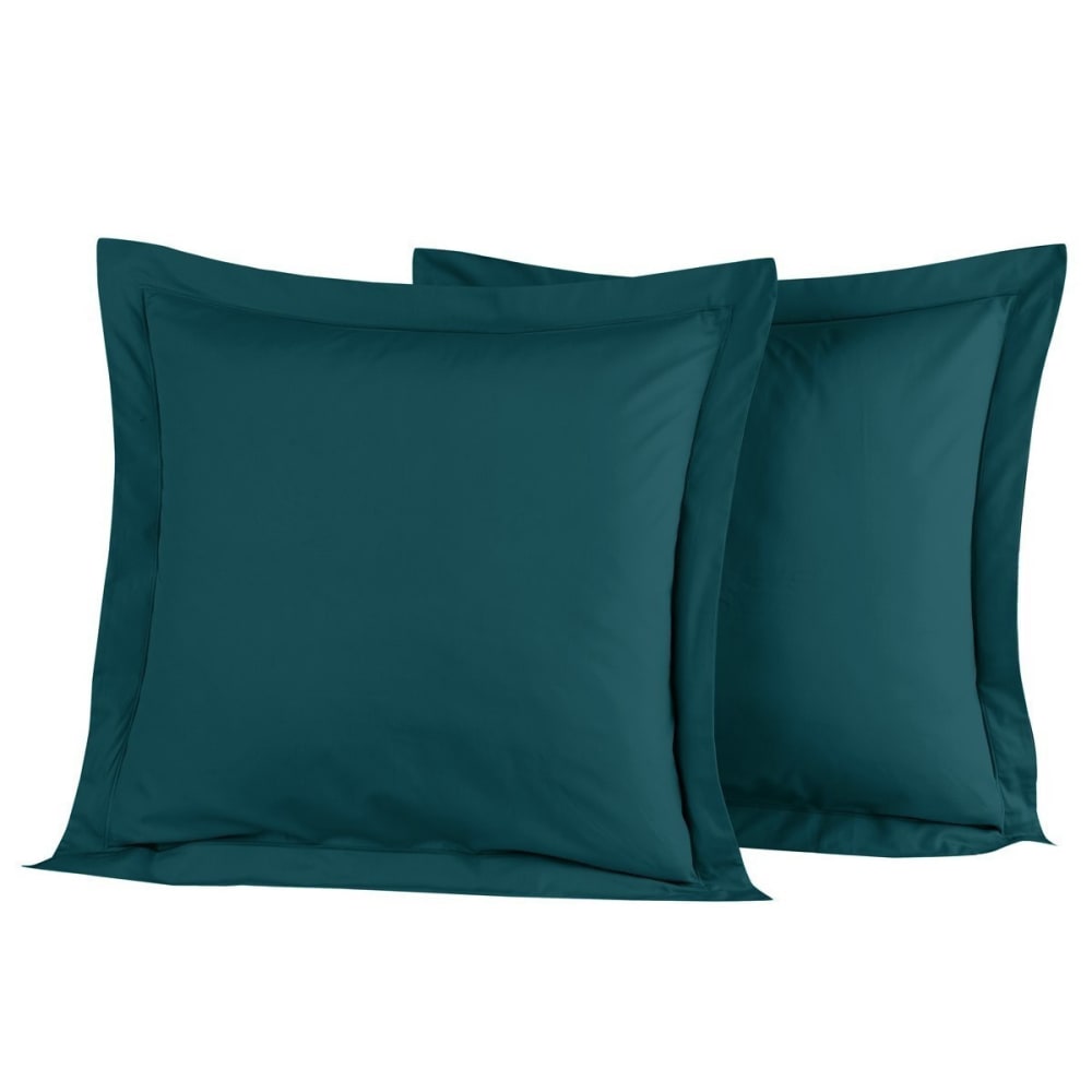 Lot de 2 taies d'oreiller en percale de coton petrol 65x65 cm